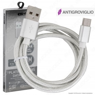 V-Tac VT-5334 Platinum Series USB Data Cable Type-C Cavo in Corda Colore Argento 1m - SKU 8492