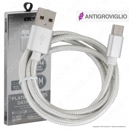 V-Tac VT-5334 Platinum Series USB Data Cable Type-C Cavo in Corda Colore Argento 1m - SKU 8492