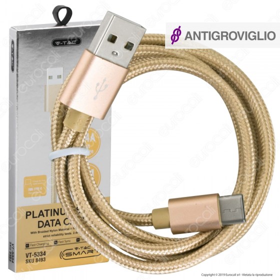 V-Tac VT-5334 Platinum Series USB Data Cable Type-C Cavo in Corda Colore Oro 1m - SKU 8493 V-Tac VT-5334 Platinum Series USB Data Cable Type-C Cavo in Corda Colore Oro 1m - SKU 8493