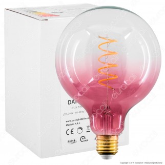 Daylight Lampadina E27 Filamento LED a Spirale 4W Globo G125 con Vetro Rosa Sfumato Dimmerabile - mod. 700268.00A