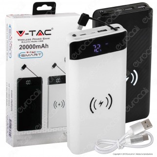 V-Tac VT-3508 Power Bank con Ricarica Wireless 20000 mAh 2 Uscite USB 2,1A - SKU 8859 / 8860