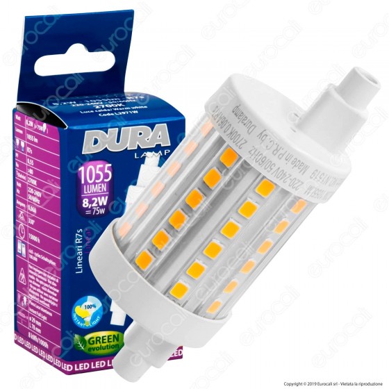 Duralamp Lampadina LED R7s L78 8,2W Tubolare con Attacco Asimmetrico - mod. L2971W / L2971N Duralamp Lampadina LED R7s L78 8,2W Tubolare con Attacco Asimmetrico - mod. L2971W / L2971N