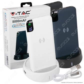 V-Tac VT-3509 Power Bank con Ricarica Wireless 80000 mAh e Base di Ricarica - SKU 8861 / 8862 / 8863