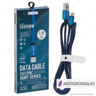 V-Tac VT-5341 Ruby Series USB Data Cable Micro USB Cavo in Corda Colore Nero 1m - SKU 8494