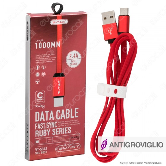 V-Tac VT-5341 Ruby Series USB Data Cable Type-C Cavo in Corda Colore Rosso 1m - SKU 8631 V-Tac VT-5341 Ruby Series USB Data Cable Type-C Cavo in Corda Colore Rosso 1m - SKU 8631