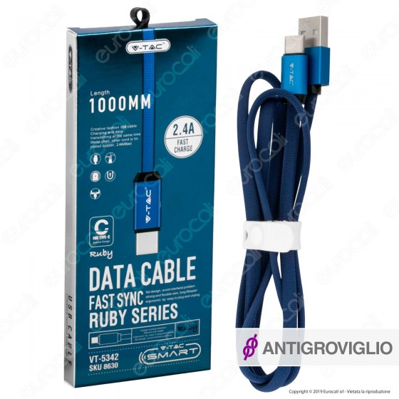 V-Tac VT-5341 Ruby Series USB Data Cable Type-C Cavo in Corda Colore Blu 1m - SKU 8630 V-Tac VT-5341 Ruby Series USB Data Cable Type-C Cavo in Corda Colore Blu 1m - SKU 8630