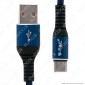 Immagine 3 - V-Tac VT-5352 Gold Series USB Data Cable Type-C Cavo in Corda Colore Blu 1m - SKU 8633