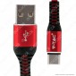 Immagine 2 - V-Tac VT-5361 Gold Series USB Data Cable Type-C Cavo in Corda Colore Rosso 1m - SKU 8634