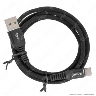 V-Tac VT-5352 Gold Series USB Data Cable Type-C Cavo in Corda Colore Nero 1m - SKU 8632
