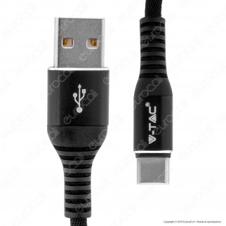 V-Tac VT-5352 Gold Series USB Data Cable Type-C Cavo in Corda Colore Nero 1m - SKU 8632