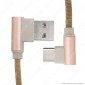 Immagine 2 - V-Tac VT-5362 Diamond Series USB Data Cable Type-C Cavo in Corda Colore Oro con Connettori a L 1m - SKU 8640