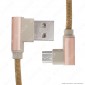 Immagine 2 - V-Tac VT-5361 Diamond Series USB Data Cable Micro USB Cavo in Corda Colore Oro con Connettori a L 1m - SKU 8637