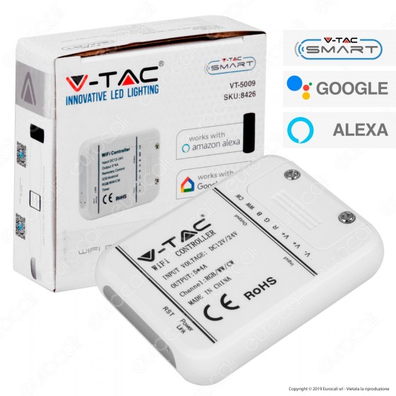 V-Tac Smart VT-5009 Wi-Fi Controller Dimmer per Strisce LED - SKU 8426 V-Tac Smart VT-5009 Wi-Fi Controller Dimmer per Strisce LED - SKU 8426