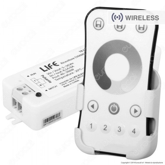 Life Kit Controller Dimmer a 4 zone per Strisce LED con Telecomando e connessione pulsante cablato - mod. 16.LT5RDK Life Kit Controller Dimmer a 4 zone per Strisce LED con Telecomando e connessione pulsante cablato - mod. 16.LT5RDK
