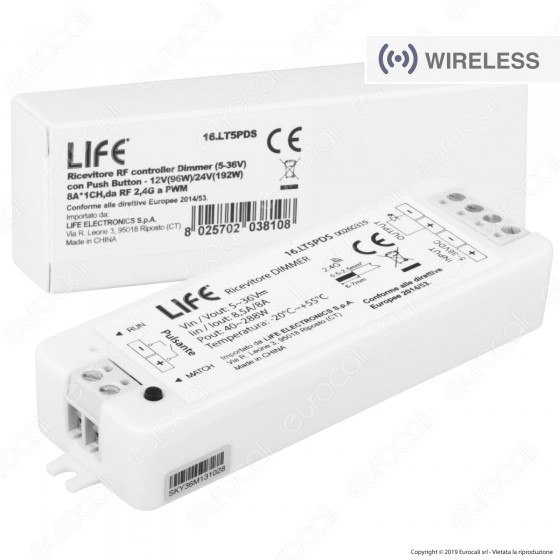 Life Controller Dimmer a zone strisce LED associabile a Telecomando e connessione pulsante cablato - mod. 16.LT5PDS Life Controller Dimmer a zone strisce LED associabile a Telecomando e connessione pulsante cablato - mod. 16.LT5PDS