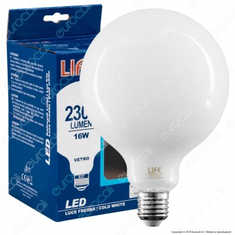 Life Lampadina LED E27 16W Globo G125 Milky Filamento - mod.