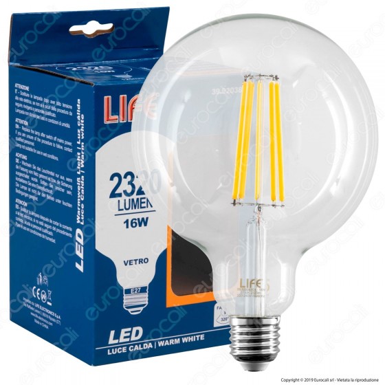 Life Lampadina LED E27 16W Globo G125 Filamento - mod. 39.920387C1 / Life Lampadina LED E27 16W Globo G125 Filamento - mod. 39.920387C1 /