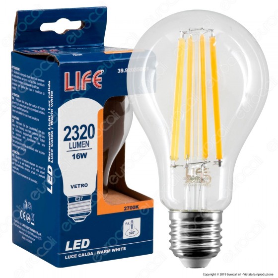 Life Lampadina LED E27 16W Bulb A70 Filamento - mod. 39.920358C1 / mod. 39.920358N