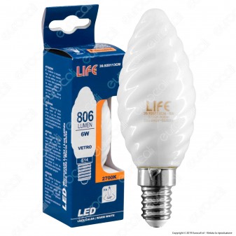 Life Lampadina LED E14 6W Candela Twist Milky Filamento - mod.