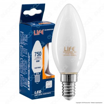 Life Lampadina LED E14 6W Candela Milky Filamento - mod. 39.920023CM