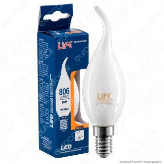 Life Lampadina LED E14 6W Candela Fiamma Milky Filamento - mod.