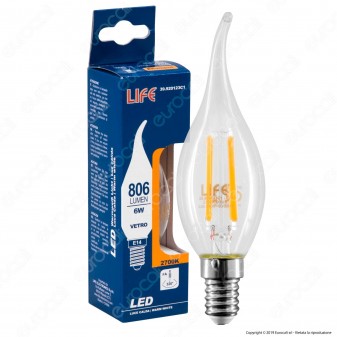 Life Lampadina LED E14 6W Candela Fiamma Filamento - mod. 39.920123C1 / 39.920123N