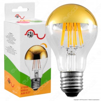 FAI Lampadina E27 Filamenti LED 8W Bulb A60 con Calotta Dorata Dimmerabile - mod. 5261/CA/ORO