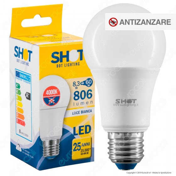 Bot Lighting Shot Lampadina LED E27 8,3W Bulb A60 Anti Zanzare - mod. Bot Lighting Shot Lampadina LED E27 8,3W Bulb A60 Anti Zanzare - mod.