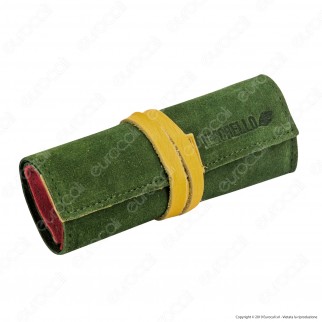 Il Morello Large Portatabacco in Vera Pelle Scamosciata Verde Rossa e Gialla