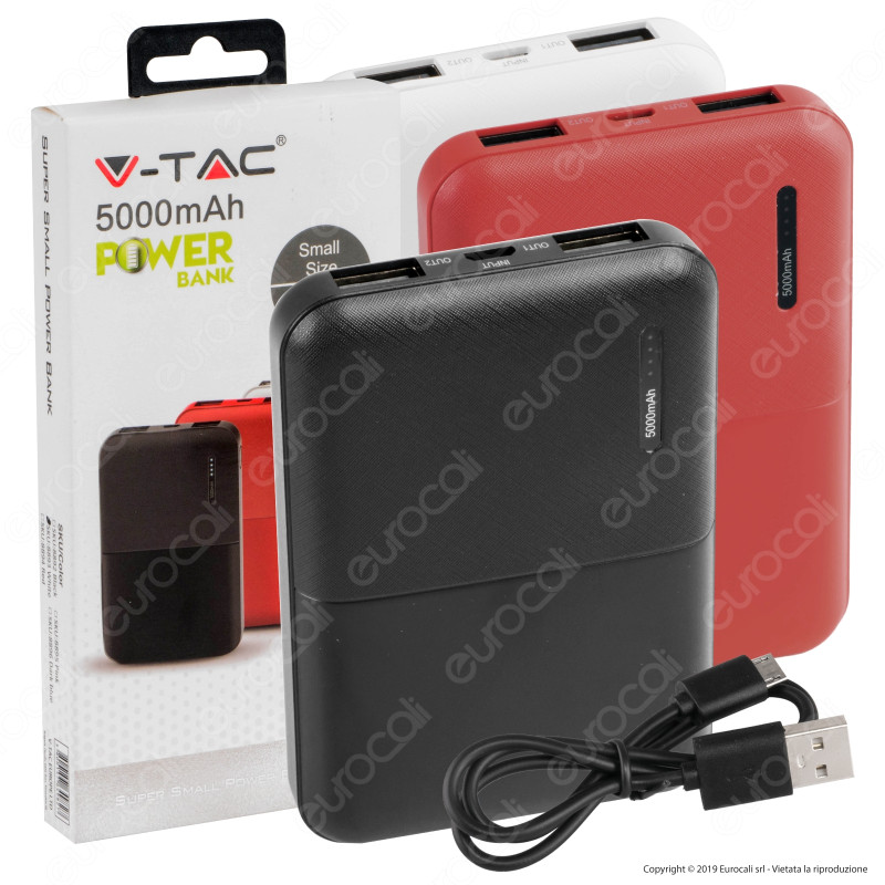 V-Tac VT-3517 Power Bank Portatile 5000 mAh 2 Uscite USB 2A - SKU 8892 / 8893 / 8894