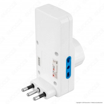 V-Tac Multipresa Adattatore Triplo Colore Bianco con Schuko 2 Porte USB