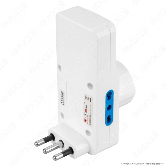 2 porte USB inter Multipresa adattatore triplo con Schuko lumin V-TAC SKU 8830