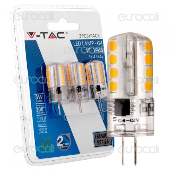 V-Tac VT-1963 Lampadina LED G4 3W Bulb - Blister 3 pz - SKU 4312 / V-Tac VT-1963 Lampadina LED G4 3W Bulb - Blister 3 pz - SKU 4312 /