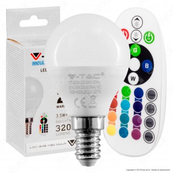 V-Tac VT-2234 Lampadina LED E14 3,5W MiniGlobo P45 RGB+W