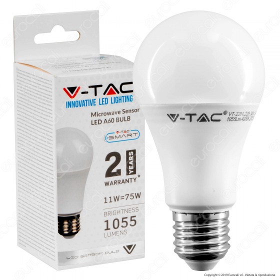 V-Tac VT-2211 Lampadina LED E27 11W Bulb A60 con Sensore di Movimento V-Tac VT-2211 Lampadina LED E27 11W Bulb A60 con Sensore di Movimento