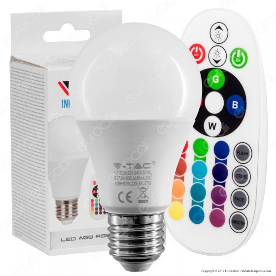 V-Tac VT-2229 Lampadina LED E27 9W Bulb A60 Goccia RGB+W