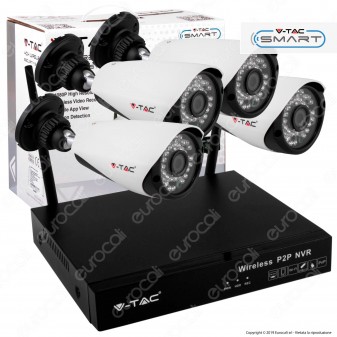 V-Tac VT-5188 Kit Videosorveglianza P2P NVR 4 Canali Wifi 1080p con 4 Telecamere - SKU 8400