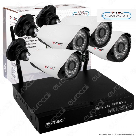 V-Tac VT-5188 Kit Videosorveglianza P2P NVR 4 Canali Wifi 1080p con 4 Telecamere - SKU 8400 V-Tac VT-5188 Kit Videosorveglianza P2P NVR 4 Canali Wifi 1080p con 4 Telecamere - SKU 8400