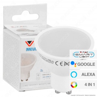 V-Tac Smart VT-5164 Lampadina LED Wi-Fi GU10 4,5W Faretto 110° RGB+W