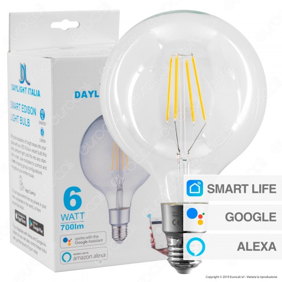 Daylight Lampadina LED Wi-Fi E27 6W Globo G125 Filament Dimmerabile - Daylight Lampadina LED Wi-Fi E27 6W Globo G125 Filament Dimmerabile -