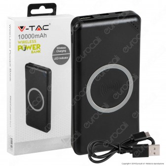 V-Tac VT-3524 Power Bank Ricarica Wireless Portatile 10000 mAh Uscita USB 2A - SKU 8909
