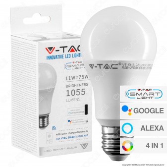V-Tac Smart VT-5113 Lampadina LED Wi-Fi E27 11W Bulb A60 RGB+W 4in1 Dimmerabile - SKU 2752