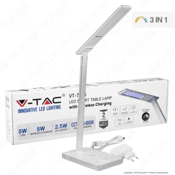 V-Tac VT-7505 Lampada da Tavolo LED 5W Multifunzione con Stazione di V-Tac VT-7505 Lampada da Tavolo LED 5W Multifunzione con Stazione di