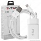 V-Tac VT-5371 Caricabatteria USB da Viaggio con Cavo Micro USB Colore Bianco - SKU 8645