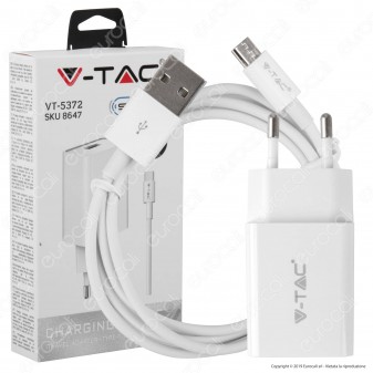 V-Tac VT-5371 Caricabatteria USB da Viaggio con Cavo Micro USB Colore