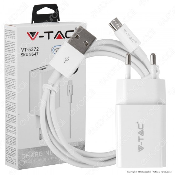 V-Tac VT-5371 Caricabatteria USB da Viaggio con Cavo Micro USB Colore V-Tac VT-5371 Caricabatteria USB da Viaggio con Cavo Micro USB Colore