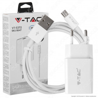 V-Tac VT-5371 Caricabatteria USB da Viaggio con Cavo Micro USB Colore