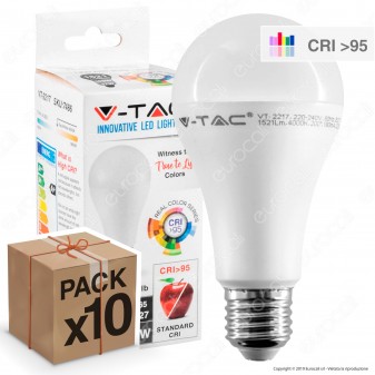 10 Lampadine LED V-Tac VT-2217 E27 17W Bullb A65 CRI ≥95 - Pack