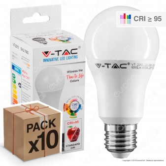 10 Lampadine LED V-Tac VT-2212 E27 12W Bulb A60 CRI ≥95 - Pack