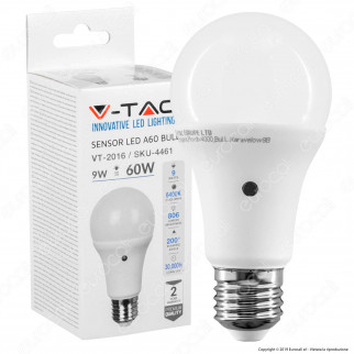 V-Tac VT-2016 Lampadina LED E27 9W Bulb A60 con Sensore Crepuscolare